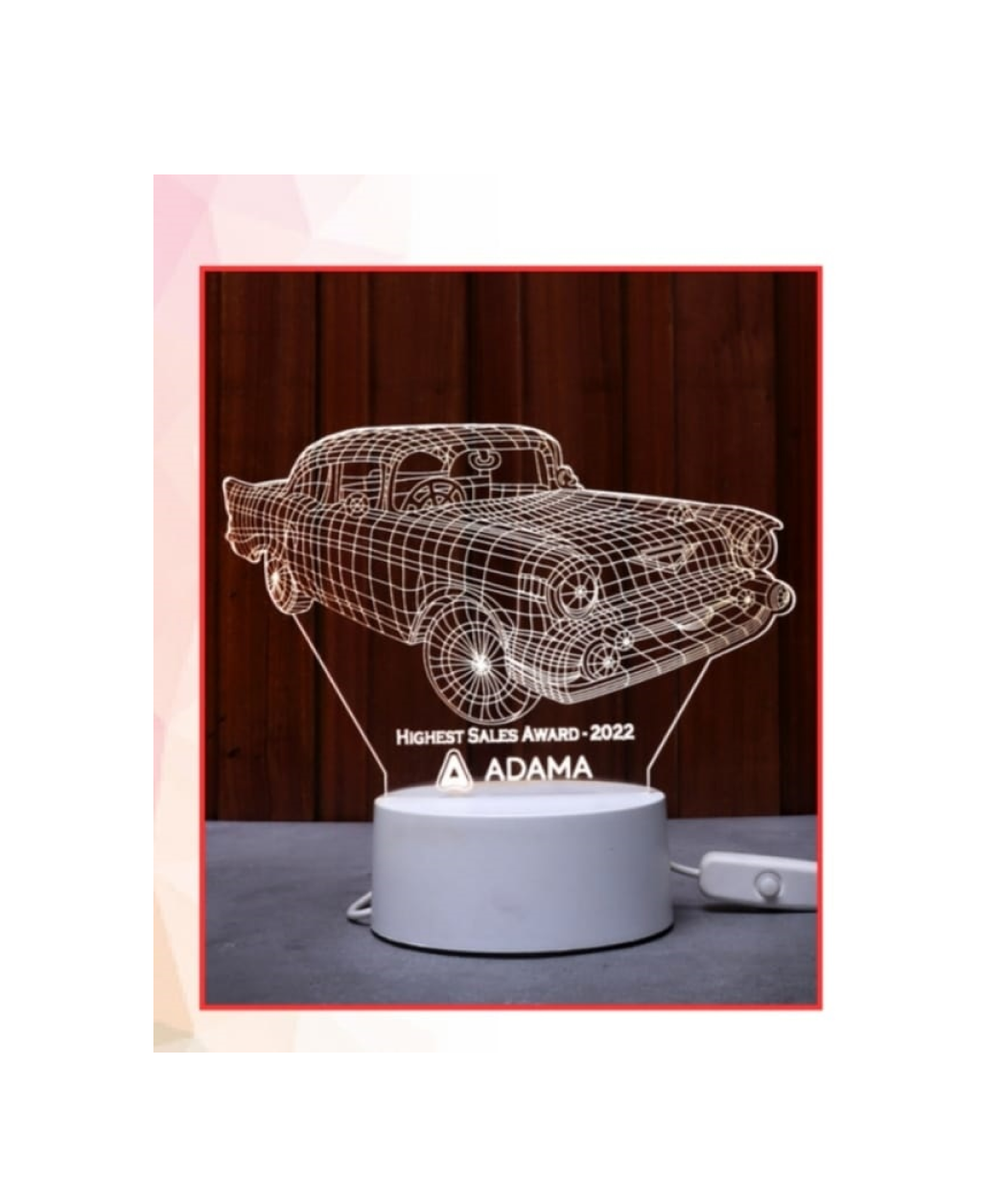 MG-TM72 - Acrylic trophy with LED Base(warm white)(3D Car)(Only LED Base with attached USB wire) (MOQ - 50 Pcs)