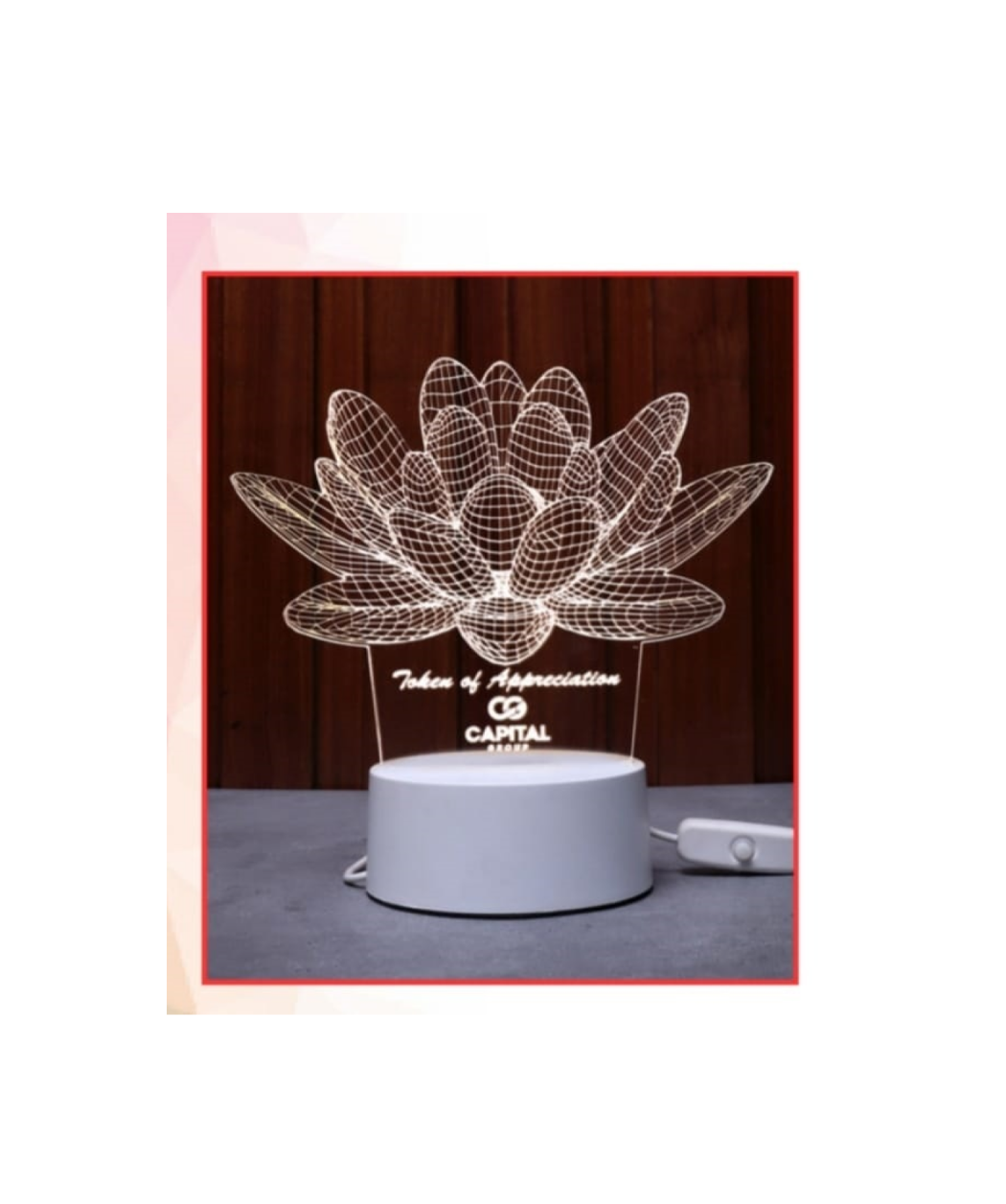 MG-TM69 - Acrylic trophy with LED Base(warm white)(3D Flower)(Only LED Base with attached USB wire) (MOQ - 50 Pcs)