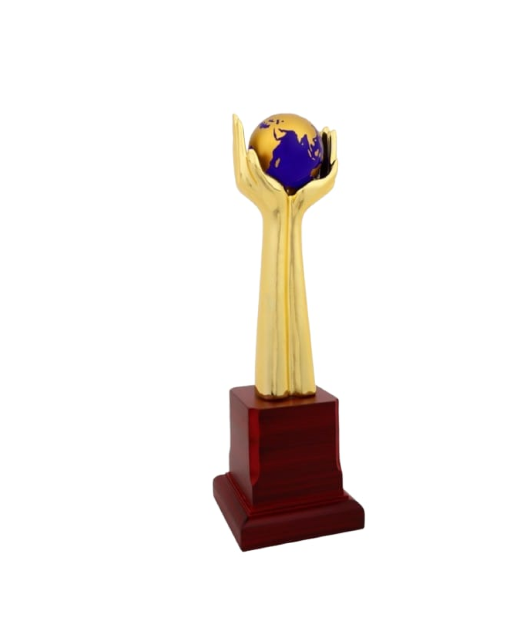 MG-TM08 - World in Hand Trophy Resin Crystal Wooden (MOQ - 50 Pcs)