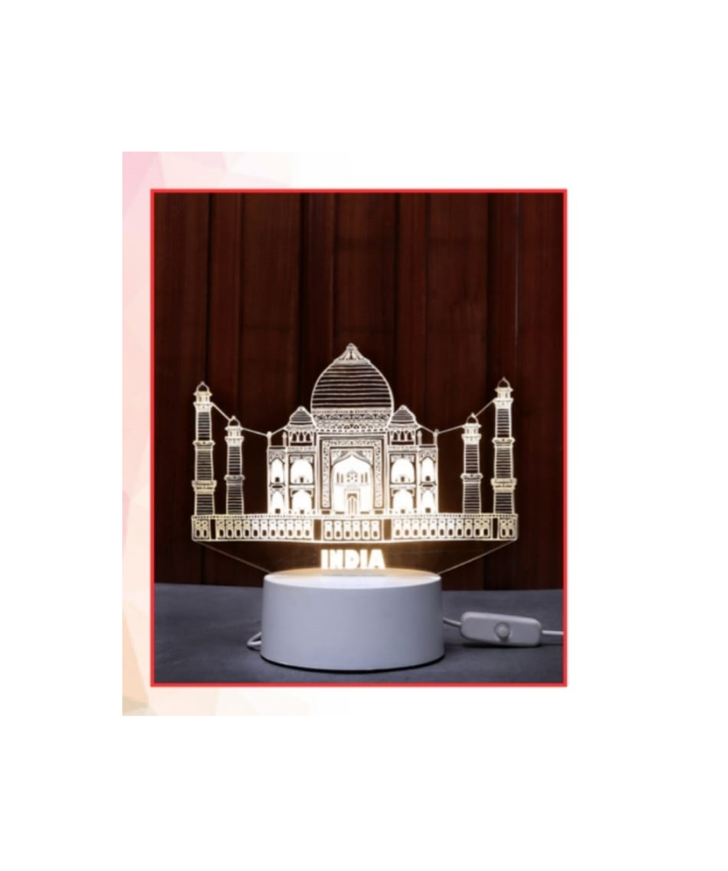 MG-TM68 - Acrylic trophy with LED Base(warm white)(Taj Mahal)(Only LED Base with attached USB wire) (MOQ - 50 Pcs)