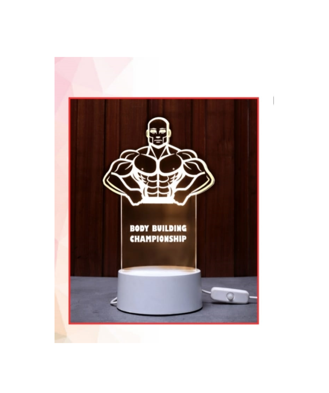 MG-TM71 - Acrylic trophy with LED Base(warm white)(Body Builder)(Only LED Base with attached USB wire) (MOQ - 50 Pcs)