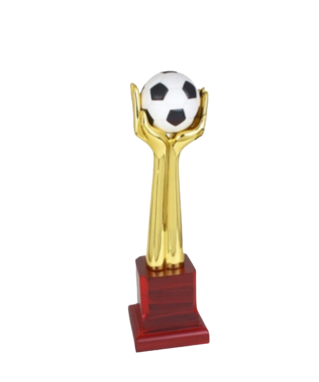 MG-TM12 -Trophy with Resin Hands holding Football with solid wooden base (MOQ - 50 Pcs)