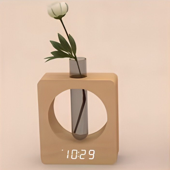 MG-IG09 Wooden Planter with Digital Clock and Glass Tube