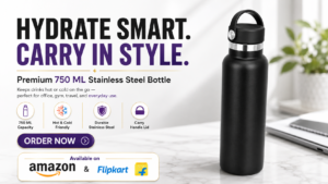 750 ML Black Stainless Steel Water Bottle: Stay Hydrated in Style Every Day